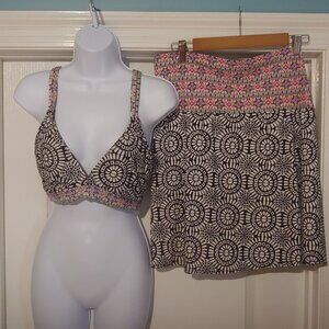 Title Nine 2 Piece Bikini Top and Skirt Geometric/ Circles Beachy Vacation L